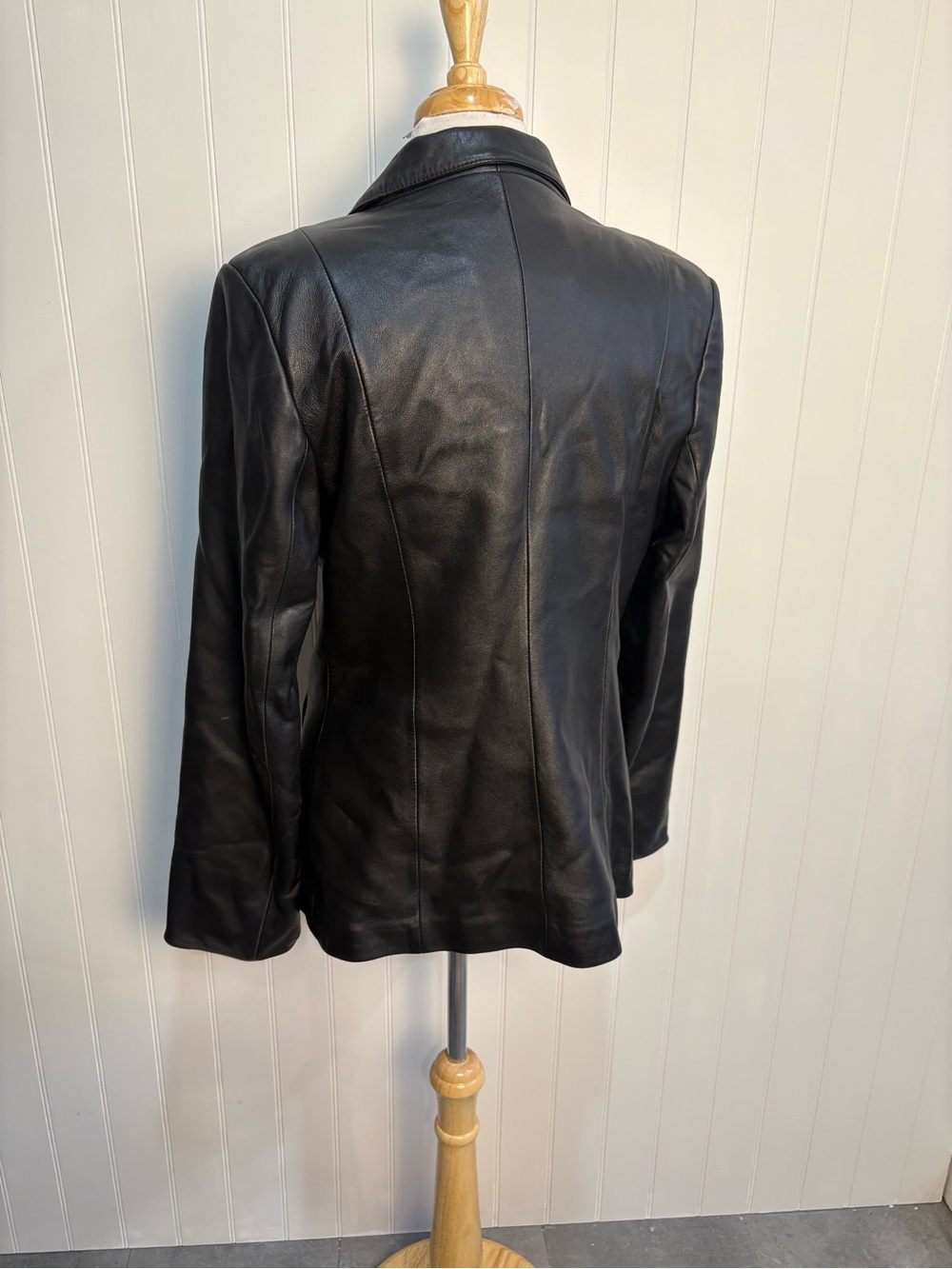 Vintage Black Genuine Leather Jacket Women’s Tailored Minimalist 90s Coat 12 - Picture 4 of 13